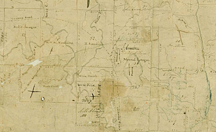1831 E. R. Wightman Map Showing Coushatta Trace and Grimes Road