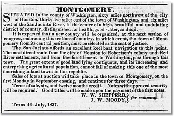 Montgomery Advertisement in Telegraph and Texas Register